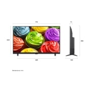 LG 32 inch LG SMART TV AI LB65 FHD 2026, טלוויזיה חכמה LG SMART TV AI LB65 FHD מוצגת מקדימה ומהצד ומדגישה את התצוגה בגודל 32 אינץ' עם מסך רחב של 719 מ"מ, גובה מסך של 430 מ"מ, גובה של 456 מ"מ עם מעמד, עומק פרופיל של 71 מ"מ ושטח בסיס המעמד בגו, 32LB650B6LA, thumbnail 2