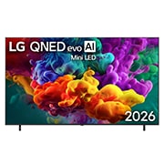 LG טלוויזיה חכמה LG QNED evo AI Mini LED QNED85 4K 2026 86 אינץ, מבט על חזית טלוויזיית LG QNED evo AI QNED85 Mini LED, שיצאה לשוק בשנת 2026, ממלאת את המסך בהתפרצויות מלאות חיים ונוזליות של תנועה רב-צבעית, דמוית צבע, בעוד עננים צפופים של צבעים המשתלבים בצורה חלקה על, 86QNED85B6T, thumbnail 1