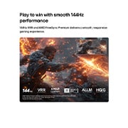 LG 98 אינץ', טלוויזיה חכמה LG NANO 4K UHD AI NU85 2026, טלוויזיית LG NANO 4K UHD AI NU85 לחוויית משחק אולטימטיבית מציגה סצנת קרב חרבות אינטנסיבית, עם חלונית השוואה המדגישה תנועה חלקה יותר, ותומכת ב-144Hz, ‏VRR, ‏AMD FreeSync, ‏ALLM, ‏HGiG ו-GeForce NOW., 98NU850B6LB, thumbnail 13