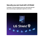 LG 98 אינץ', טלוויזיה חכמה LG NANO 4K UHD AI NU85 2026, LG Shield, המיושם על טלוויזיית LG QNED evo AI QNED85, מוצג עם לוגו LG Shield במרכז, סמלי אבטחה מתחתיו, ואות הצטיינות בפרסי החדשנות של CES לשנת 2026 מעליו, המייצגים את הגנת הנתונים והמערכת., 98NU850B6LB, thumbnail 8