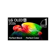 LG טלוויזיה חכמה LG OLED AI B6 4K 2026 77 אינץ', מבט קדמי על טלוויזיית LG OLED AI B6, שיצאה לשוק בשנת 2026, מציגה תמונה של צורות רב-צבעוניות המשתלבות בשכבות, עם שחור מושלם וצבע מושלם, לצד סמל "טלוויזיית ה-OLED TV מספר 1 בעולם במשך 13 שנים"., OLED77B66LA, thumbnail 1