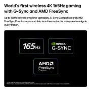 LG טלוויזיית טפט 77 אינץ' LG OLED evo AI W6 True Wireless 4K טלוויזיה חכמה 2026, טלוויזיית טפט LG OLED evo AI W6 למשחקיות בלתי מנוצחת ב-4K ‏165Hz מציגה משחק מרוצים במהירות גבוהה עם מכונית צהובה עם גלגלים חשופים בתנועה, טקסט “WIN” בולט על המסך ולוגואים של NVIDIA G-SYNC ושל AMD Free, OLED77W66LA, thumbnail 15