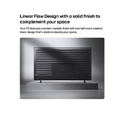 LG טלוויזיה חכמה LG QNED AI Mini LED QNED70 4K 2026 85&nbsp;אינץ', טלוויזיית LG QNED AI QNED70 Mini LED מוצגת מאחור, וחושפת לוח אחורי מתכתי עם רכסים אופקיים מרווחים באופן אחיד שיוצרים מראה נקי ומובנה ומדגישים את עיצוב הזרימה הליניארית על פני כל המשטח., 85QNED70B6T, thumbnail 13