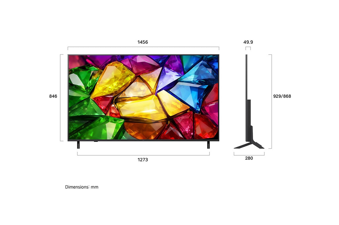 LG 65 אינץ' LG Mini RGB evo AI MRGB85 4K Smart TV 2026, dimension, 65MRGB85B6C, thumbnail 3