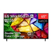 LG 65 אינץ' LG Mini RGB evo AI MRGB85 4K Smart TV 2026, מבט קדמי על טלוויזיית LG Mini RGB evo AI MRGB85, שיצאה לשוק בשנת 2026, מציגה תמונה קריסטלית של היבטים צבעוניים מוגדרים בחדות, הכוללת מסך בגודל 75 אינץ', webOS, RGB Primary Color Pro ומעבד ה-alpha 8 AI, 65MRGB85B6C, thumbnail 2