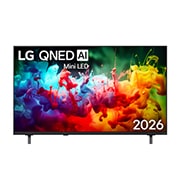 LG טלוויזיה חכמה LG QNED AI Mini LED QNED70 4K 2026 50 אינץ', מבט על חזית טלוויזיית LG QNED AI QNED70 Mini LED, שיצאה לשוק בשנת 2026, ממלא את המסך בהתזות מלאות חיים ונוזליות של תנועה צבעונית, כאשר צבעים בשכבות דקות מתפזרים בצורה חלקה על פני התצוגה., 50QNED70B6T, thumbnail 1