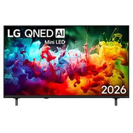 מבט על חזית טלוויזיית LG QNED AI QNED70 Mini LED, שיצאה לשוק בשנת 2026, ממלא את המסך בהתזות מלאות חיים ונוזליות של תנועה צבעונית, כאשר צבעים בשכבות דקות מתפזרים בצורה חלקה על פני התצוגה.2