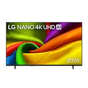 LG 75 אינץ', טלוויזיה חכמה LG NANO 4K UHD AI NU85 2026, תצוגה קדמית של טלוויזיית LG NANO 4K UHD AI NU85, שיצאה לשוק בשנת 2026, ממלאת את המסך בשכבות חלקות וזורמות של מרקמים בצבע מלא חיים, דמויי בד, כאשר קפלים מעוקלים צבעוניים מתפשטים על פני התצוגה., 75NU850B6LA, thumbnail 1