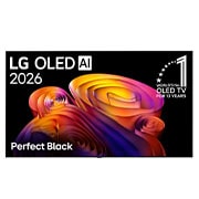 LG טלוויזיה חכמה LG OLED AI B6E 4K 2026 55 אינץ', המבט הקדמי של LG OLED AI B6E, שהושק ב-2026, מציג תמונה של צורות צבעוניות בשכבות, הכוללת את השחור המושלם, לצד התג המציין כי LG היא יצרנית טלוויזיות ה-OLED מספר 1 בעולם במשך 13 שנים., OLED55B6ELA, thumbnail 1
