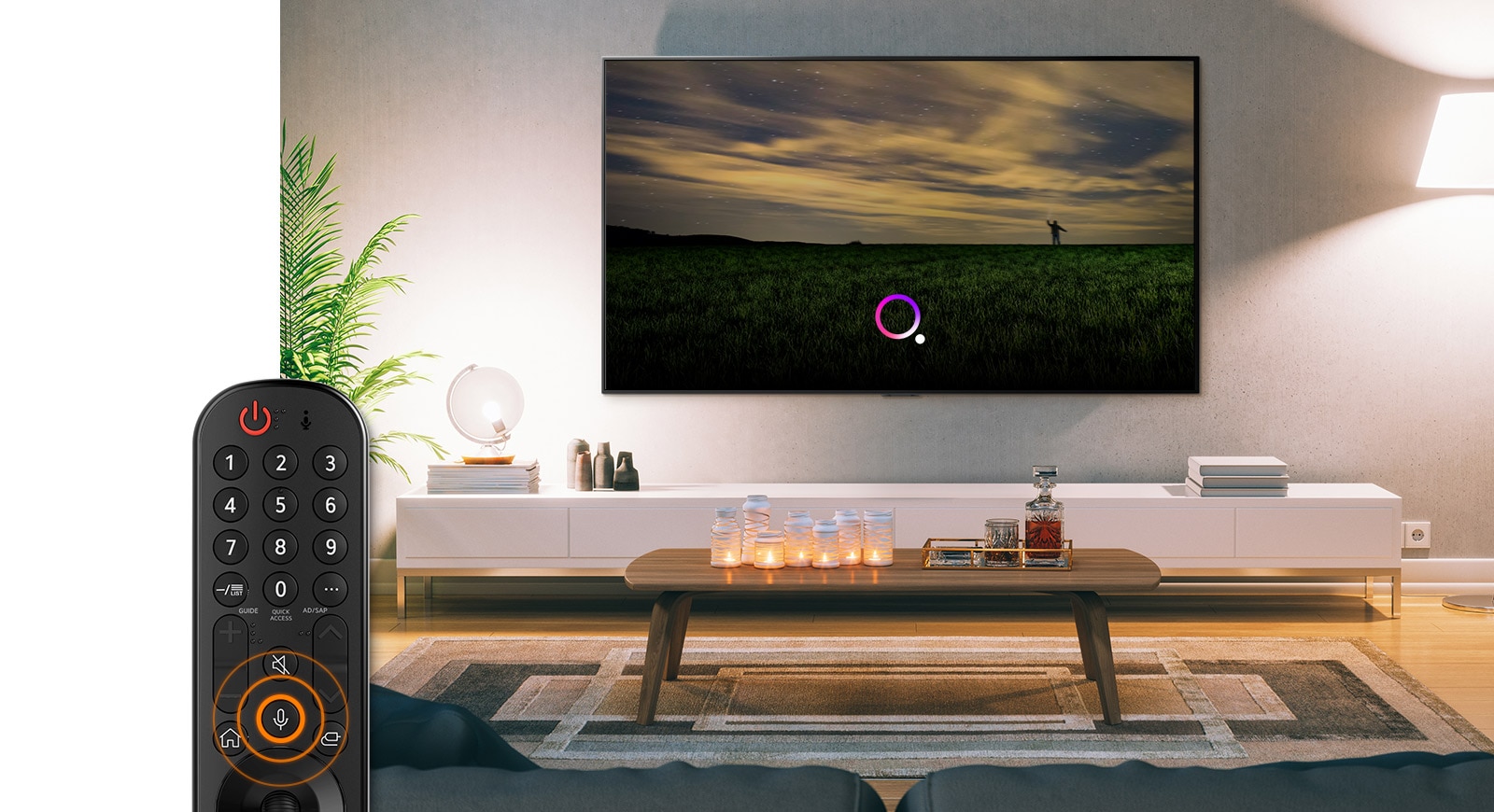 כאשר לחצן הפקודה הקולית מופעל והפקודה למצוא סרט פנטזיה ניתנת, מסך הטלוויזיה מציג פוסטרים של סרטי פנטזיה. לאחר מכן, כאשר הפקודה הקולית השנייה מבקשת לעבור למצב קולנוע, הטלוויזיה עוברת למצב קולנוע. (הפעילו את הסרטון)