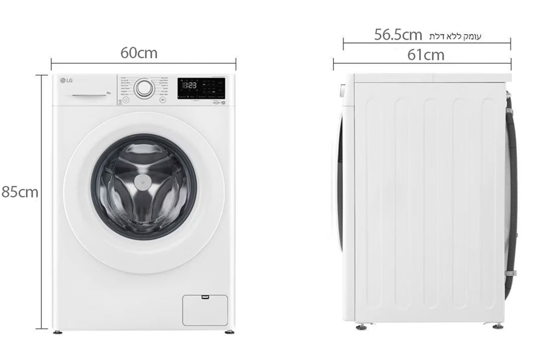 LG מכונת כביסה 8 ק''ג AIDD בצבע לבן פתח קדמי עם דלת לבנה, Dimension, F1608WD, thumbnail 2