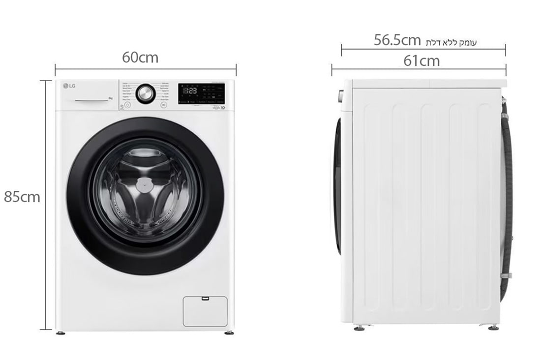 LG מכונת כביסה 8 ק''ג AIDD בצבע לבן פתח קדמי  עם דלת שחורה, LG-F1608BD, F1608BD, thumbnail 2