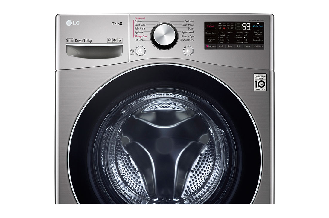 LG מכונת כביסה 15 ק''ג AIDD בצבע כסוף פתח קדמי עם דלת שחורה וזכוכית מחוסמת, F015TOPBD, F015TOPBD, thumbnail 4