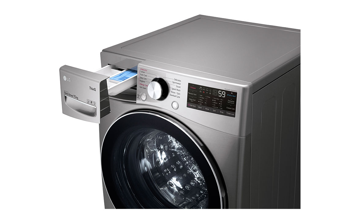 LG מכונת כביסה 15 ק''ג AIDD בצבע כסוף פתח קדמי עם דלת שחורה וזכוכית מחוסמת, F015TOPBD, F015TOPBD, thumbnail 6