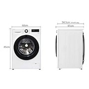 LG מכונת כביסה 9 ק''ג AIDD בצבע לבן פתח קדמי עם דלת שחורה, Dimension image, F01409WBG, thumbnail 2