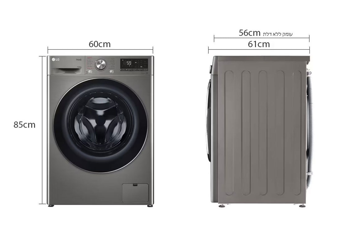 LG מכונת כביסה 10.5 ק''ג AIDD בצבע כסוף פתח קדמי עם דלת שחורה, Dimension, F16105SE, thumbnail 2
