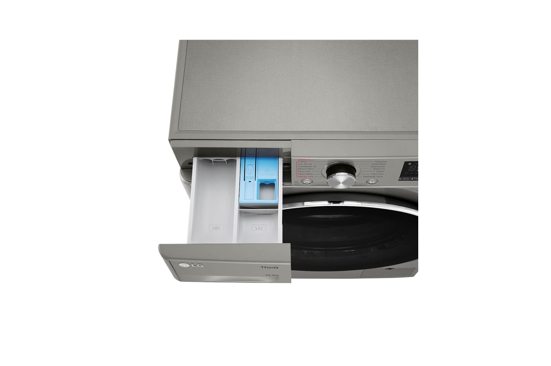 LG מכונת כביסה 10.5 ק''ג AIDD בצבע כסוף פתח קדמי עם דלת שחורה, Top_Drawer_Open_Detail, F16105SE, thumbnail 8