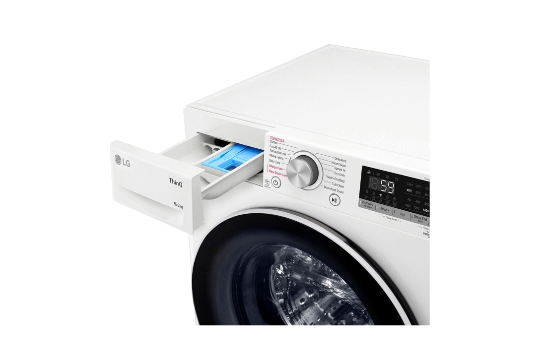 LG מכונת כביסה/מייבש  6/9 ק''ג AIDD פתח קדמי בצבע לבן עם שוליים ודלת בעלת גוון שחור, detergent tray, F1696SWDE, thumbnail 6