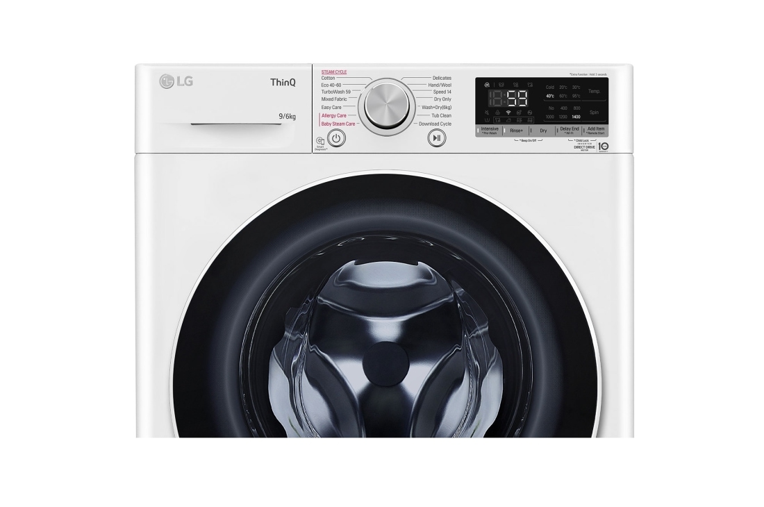 LG מכונת כביסה/מייבש  6/9 ק''ג AIDD פתח קדמי בצבע לבן עם שוליים ודלת בעלת גוון שחור, front detailed , F1696SWDE, thumbnail 7