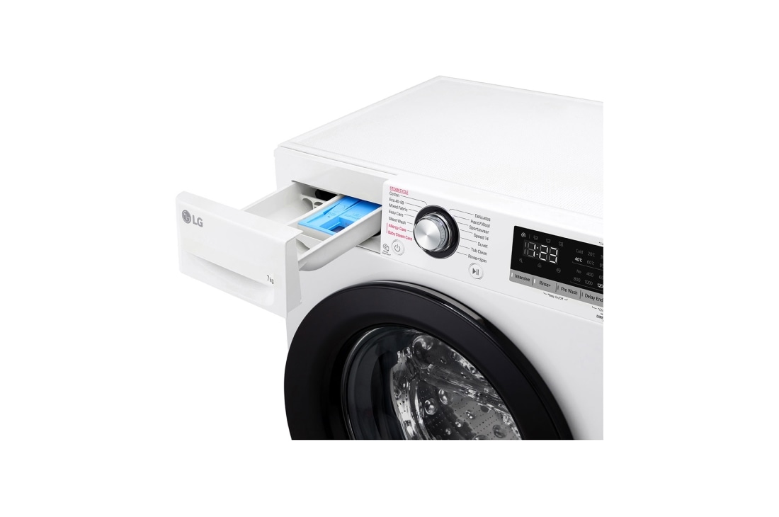 LG מכונת כביסה 7 ק''ג AIDD פתח קדמי בצבע לבן עם דלת שחורה, f1607bde, F1607BDE, thumbnail 6