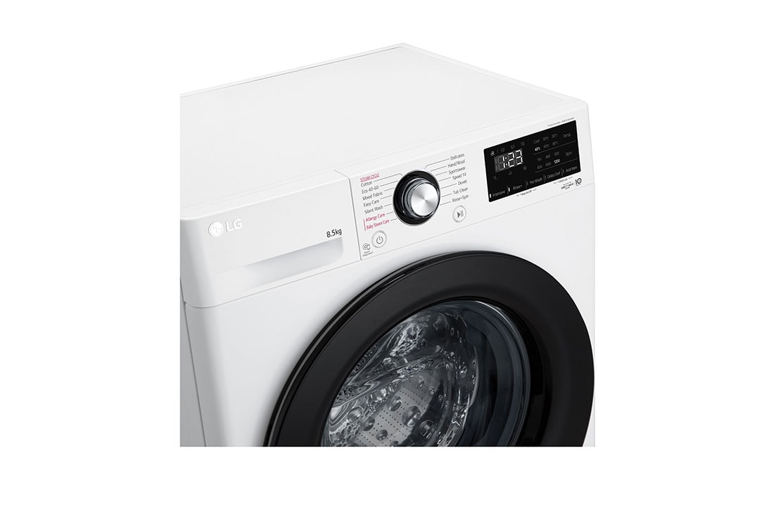 LG מכונת כביסה 8.5 ק''ג AIDD בצבע לבן פתח קדמי  עם דלת שחורה, Top_Left_Panel_Detail, F0854SE, thumbnail 6