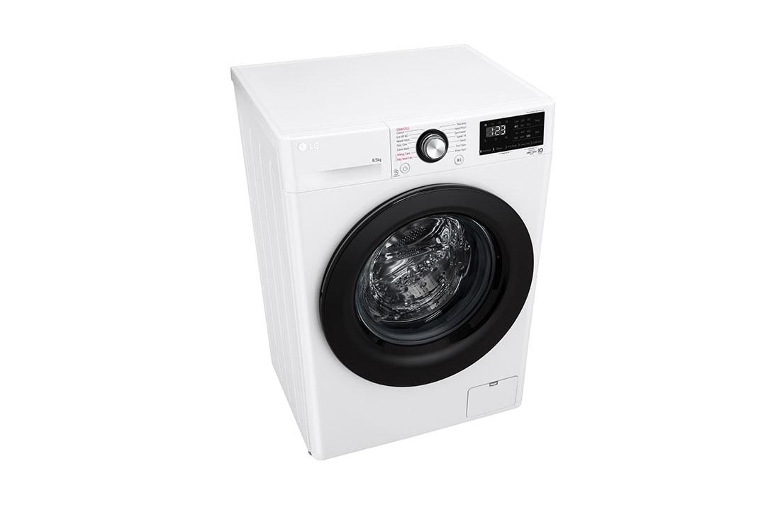 LG מכונת כביסה 8.5 ק''ג AIDD בצבע לבן פתח קדמי  עם דלת שחורה, Top_Left_Perspective, F0854SE, thumbnail 9