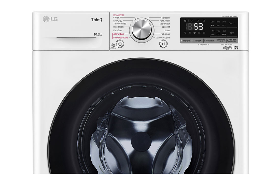 LG מכונת כביסה 10.5 ק''ג AIDD בצבע לבן פתח קדמי עם דלת שחורה, F16105SBDE, thumbnail 6