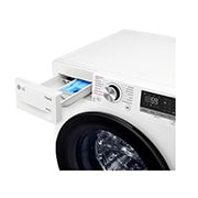 LG מכונת כביסה 10.5 ק''ג AIDD בצבע לבן פתח קדמי עם דלת שחורה, Detergent port view, F16105SBDE, thumbnail 5