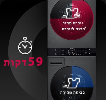 האנימציה מציגה את התהליך שבו ניתן לכבס ולייבש כביסה תוך שעה אחת.