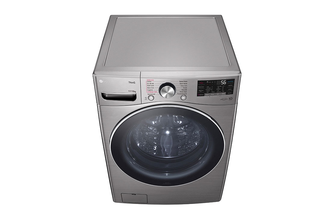 LG מכונת כביסה/מייבש  10/17 ק''ג AIDD פתח קדמי בצבע אבן כסופה ודלת בעלת גוון שחור, Top Perspective view, F1710CV-1, thumbnail 10