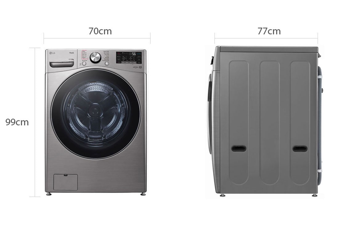 LG מכונת כביסה/מייבש  10/17 ק''ג AIDD פתח קדמי בצבע אבן כסופה ודלת בעלת גוון שחור, Dimension  view, F1710CV-1, thumbnail 2