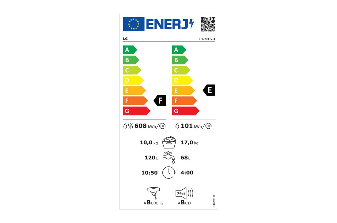 LG מכונת כביסה/מייבש  10/17 ק''ג AIDD פתח קדמי בצבע אבן כסופה ודלת בעלת גוון שחור, energy label, F1710CV-1, thumbnail 17