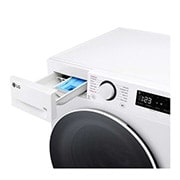 LG מכונת כביסה 10 ק''ג AIDD בצבע לבן פתח קדמי עם דלת שחורה, detergent tray open view, F4Y5RYW0WY, thumbnail 5