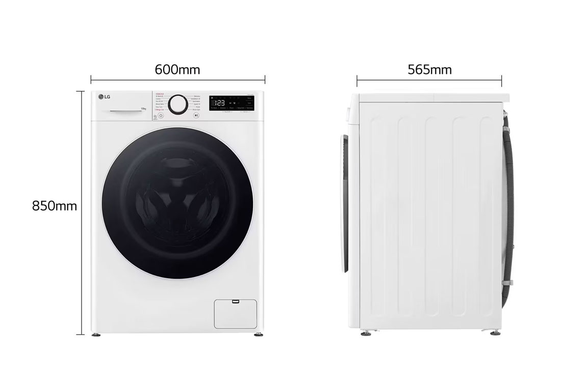 LG מכונת כביסה 10 ק''ג AIDD בצבע לבן פתח קדמי עם דלת שחורה, dimension image, F4Y5RYW0WY, thumbnail 2