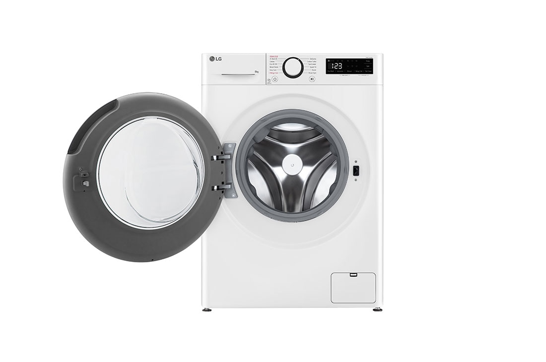 LG מכונת כביסה 8 ק''ג AIDD בצבע לבן פתח קדמי עם דלת לבנה , front door open view, F2Y5PYW3W, thumbnail 3