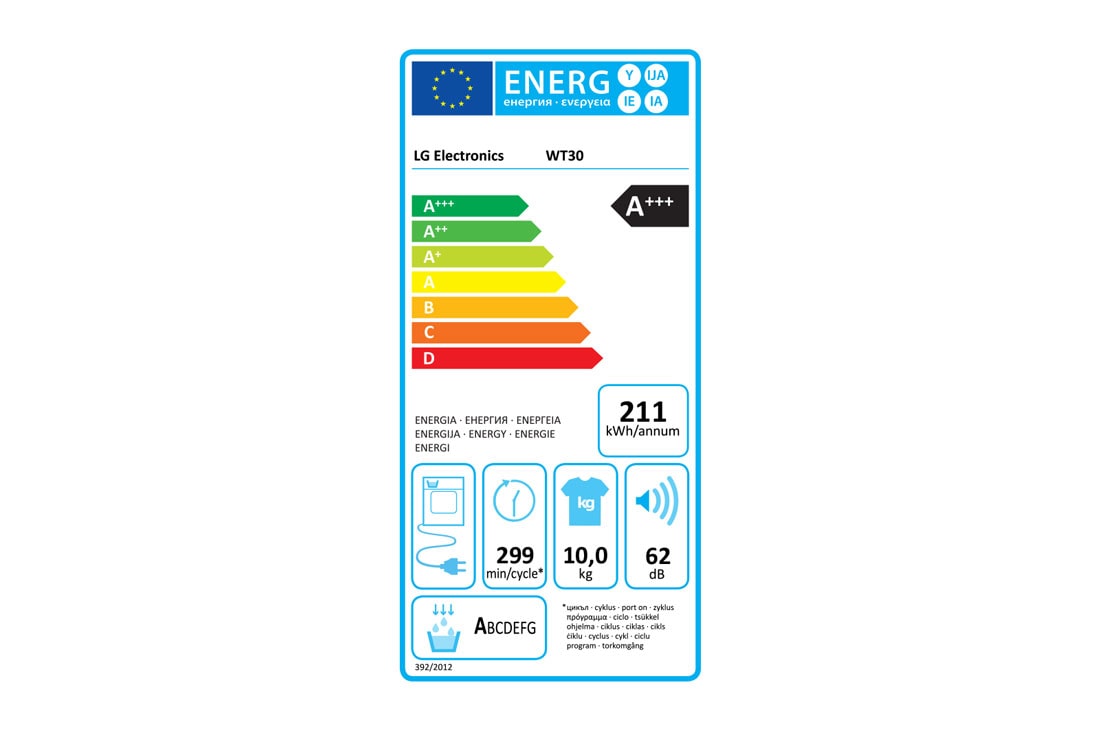 LG מכונת כביסה 12 ק''ג ומייבש כביסה 10 ק''ג במגדל יוקרתי בצבע שחור פלטינה, energy label, WT40, thumbnail 16