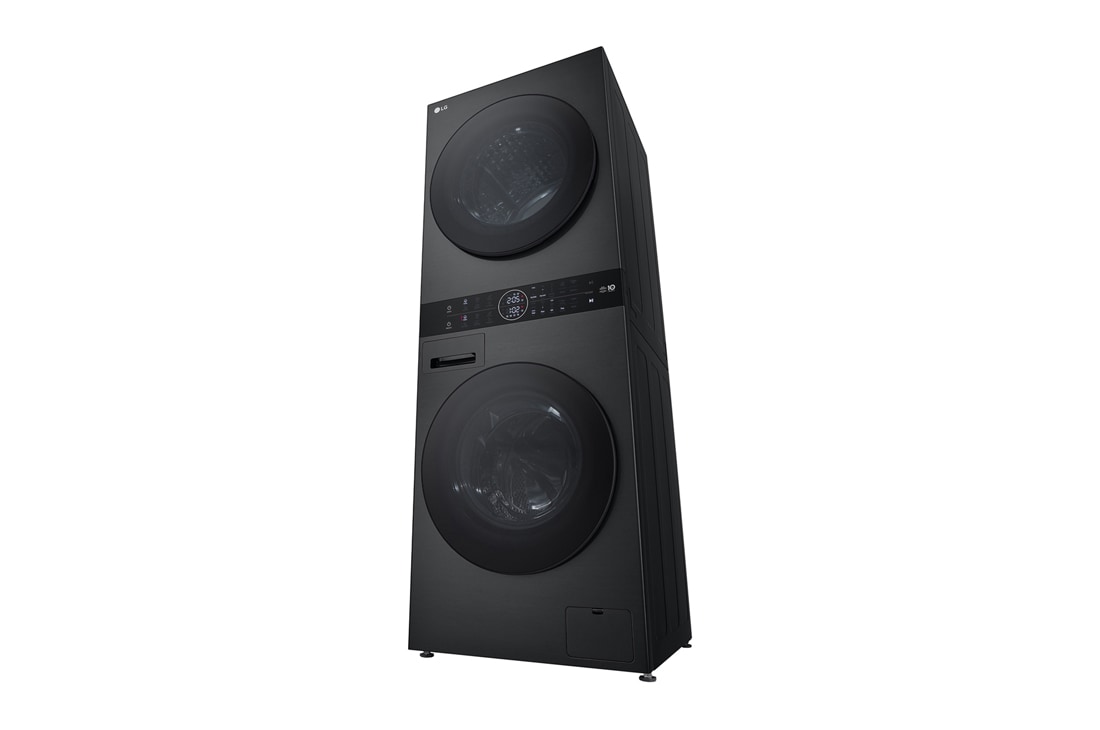 LG מכונת כביסה 12 ק''ג ומייבש כביסה 10 ק''ג במגדל יוקרתי בצבע שחור פלטינה, right bottom pertspective, WT40, thumbnail 11