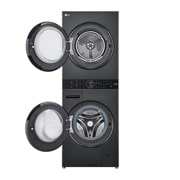 LG מכונת כביסה 12 ק''ג ומייבש כביסה 10 ק''ג במגדל יוקרתי בצבע שחור פלטינה, front door open view, WT40, thumbnail 3