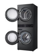 LG מכונת כביסה 12 ק''ג ומייבש כביסה 10 ק''ג במגדל יוקרתי בצבע שחור פלטינה, right side view with door open, WT40, thumbnail 8