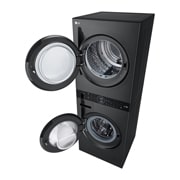 LG מכונת כביסה 12 ק''ג ומייבש כביסה 10 ק''ג במגדל יוקרתי בצבע שחור פלטינה, top perspective view with door open, WT40, thumbnail 13