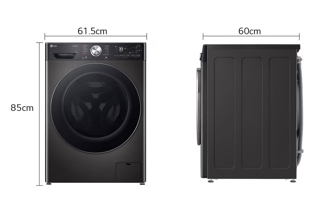LG מכונת כביסה 13 ק''ג AIDD בצבע שחור פלטינה עם פתח קדמי ודלת שחורה, Dimension view , WF13314GBC, thumbnail 2