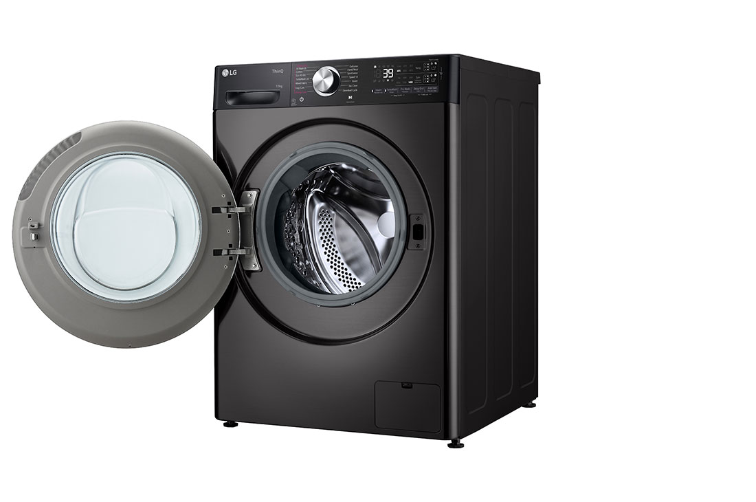 LG מכונת כביסה 13 ק''ג AIDD בצבע שחור פלטינה עם פתח קדמי ודלת שחורה, Left open view, WF13314GBC, thumbnail 12