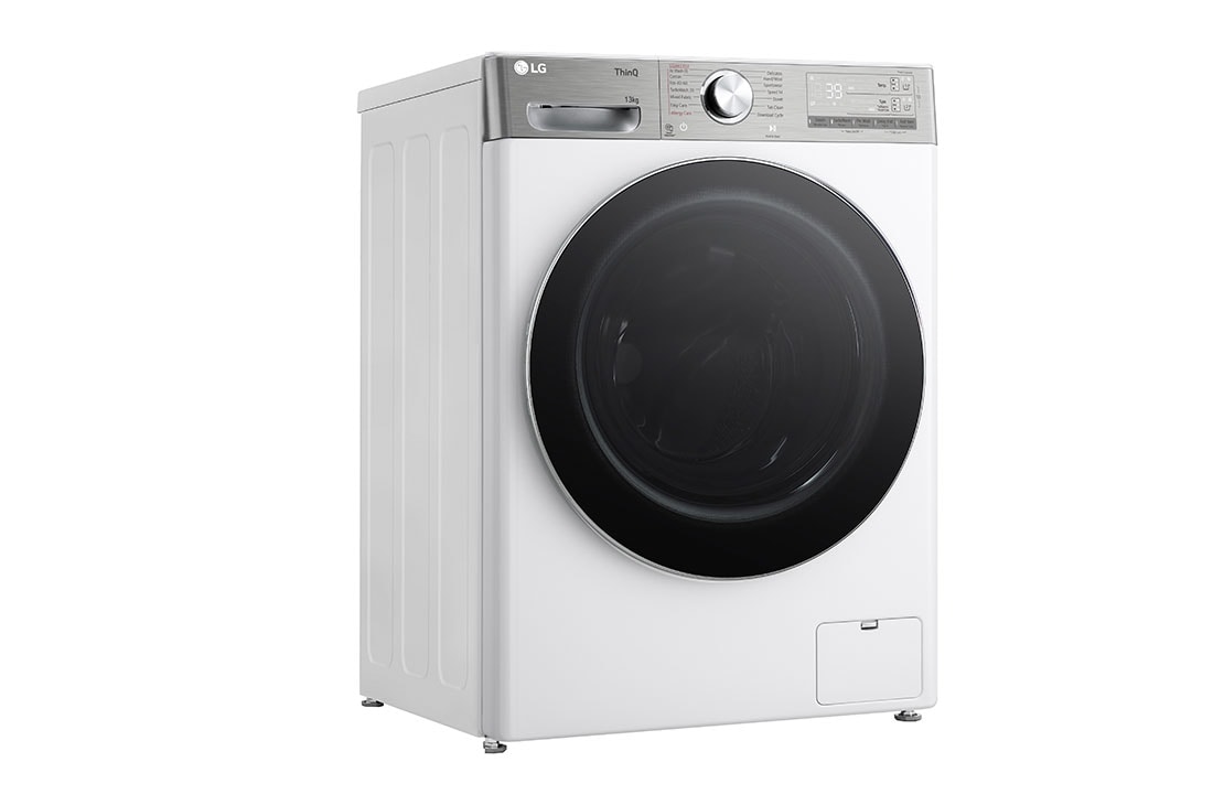 LG מכונת כביסה 13 ק''ג AIDD בצבע לבן עם פתח קדמי ודלת שחורה, Side view, WF13314WBC, thumbnail 11