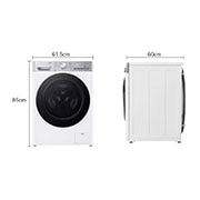 LG מכונת כביסה 13 ק''ג AIDD בצבע לבן עם פתח קדמי ודלת שחורה, Dimension view, WF13314WBC, thumbnail 2