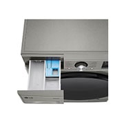 LG מכונת כביסה 11 ק''ג AIDD בצבע כסוף עם פתח קדמי ודלת שחורה, front drawer open , WF11214GBB, thumbnail 8