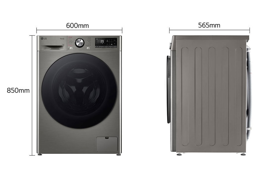 LG מכונת כביסה 11 ק''ג AIDD בצבע כסוף עם פתח קדמי ודלת שחורה, dimension, WF11214GBB, thumbnail 2