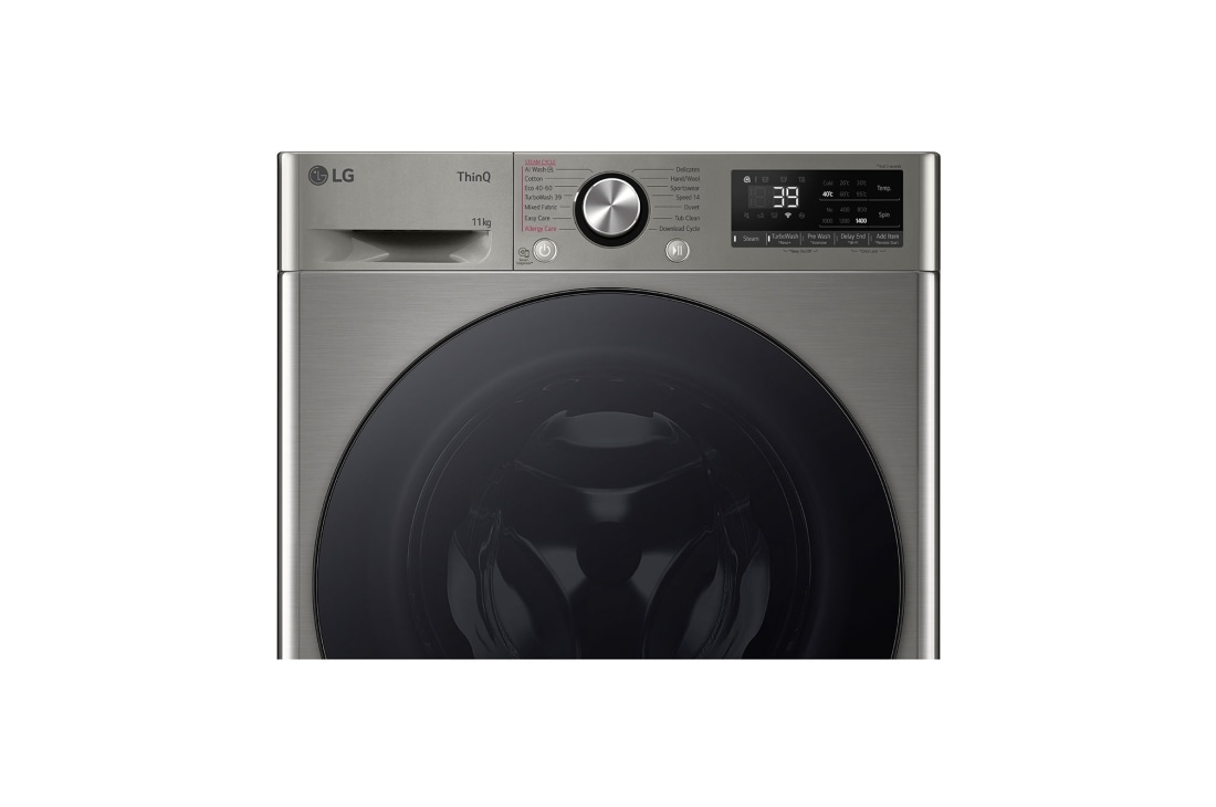 LG מכונת כביסה 11 ק''ג AIDD בצבע כסוף עם פתח קדמי ודלת שחורה, display, WF11214GBB, thumbnail 6