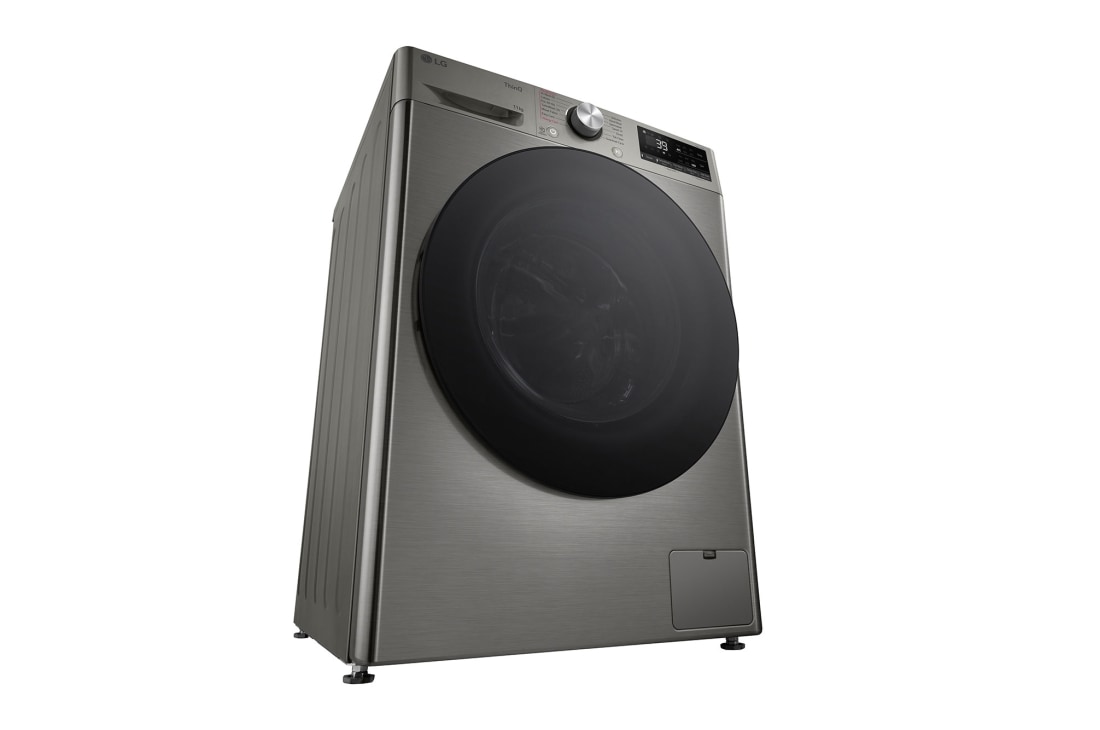 LG מכונת כביסה 11 ק''ג AIDD בצבע כסוף עם פתח קדמי ודלת שחורה, left perspective, WF11214GBB, thumbnail 13