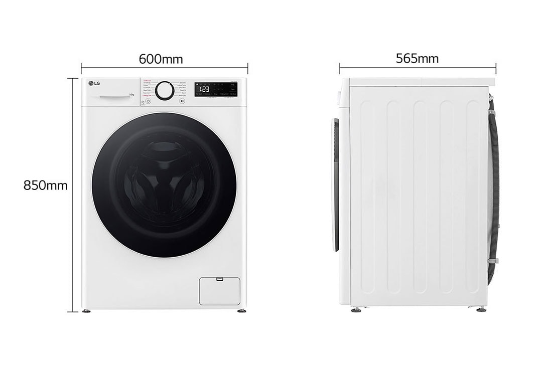LG מכונת כביסה 10 ק''ג AIDD בצבע לבן פתח קדמי עם דלת שחורה, dimension, WF10114WBW, thumbnail 2
