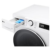 LG מכונת כביסה 10 ק''ג AIDD בצבע לבן פתח קדמי עם דלת שחורה, left drawer open, WF10114WBW, thumbnail 6